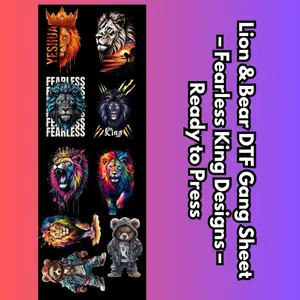 Lion & Bear DTF Gang Sheet – Fearless King Designs – Ready to Press