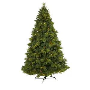 Traditional 7.5’ North Carolina Mixed Pine Artificial Holiday Christmas Tree with 470 Warm White LED Lights, 1895 Bendable Branches, and Pinecones