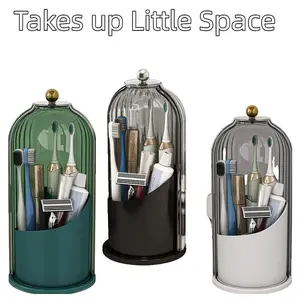 Dustproof Cover Rotating Toothbrush Holder with Toothpaste Slot, 3-Compartment Vanity Organizer Perfect for Gifts on Father's Day, Mother's Day, Valentine's and Christmas