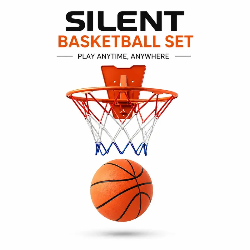 Silent Basketball Hoop Set, Indoor Foam Basketball with Mini Hoop, No-Noise Training Ball for Home, Apartment & Kids' Practice, Portable Basketball Goal