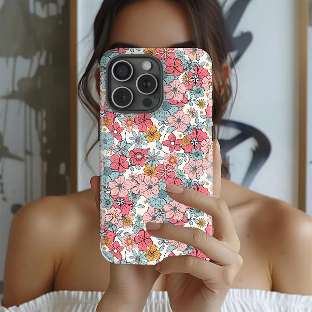 Pastel Floral Girly Aesthetic Summer Spring Flowers 2 in 1 Phone Case with Durable, Shock Absorbing, Fashionable Design. Compatible with Iphone 11, 12, 13, 14, 15 and 16 Pro Max and Pro Plus Series A creatively designed new phone case, perfect as a gift f