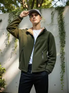 Men's casual fleece jacket, loose fit, small stand collar, windproof and cold-proof, practical and durable, zippered anti-loss pocket, comfortable and versatile, men's warm fleece jacket.