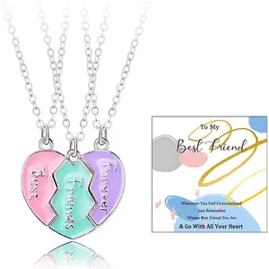 BFF Necklace for 3 Best Friend Pendant Necklace Heart Broken Stitching Necklace 3 Way Friendship Matching Necklace for Women Friendship Necklace