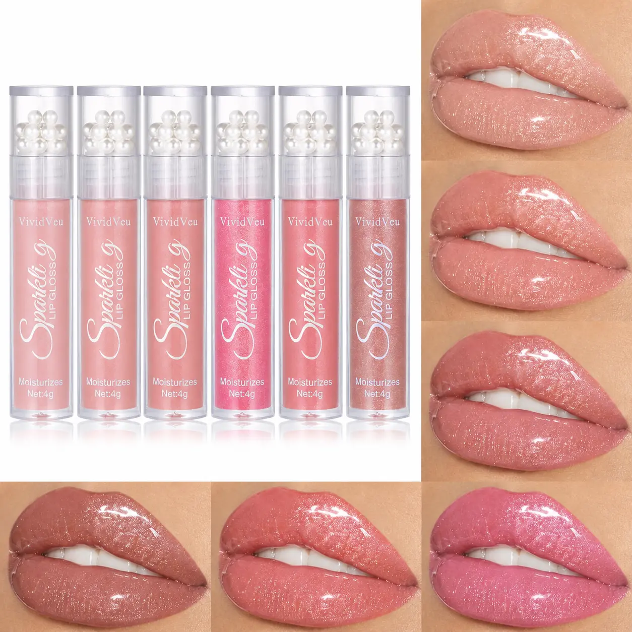 Women's 6-Color Pearl Lip Gloss Set - Long-Lasting Waterproof Cosmetic, Hydrating Liquid Lipstick with Glossy Shimmer Finish, Transfer-Proof Compact and Portable Makeup, Ideal Gift for Birthday Christmas