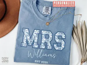 Custom Mrs Shirt Personalized Mrs Last Name Bride Wifey Future Bridal Shower Gift