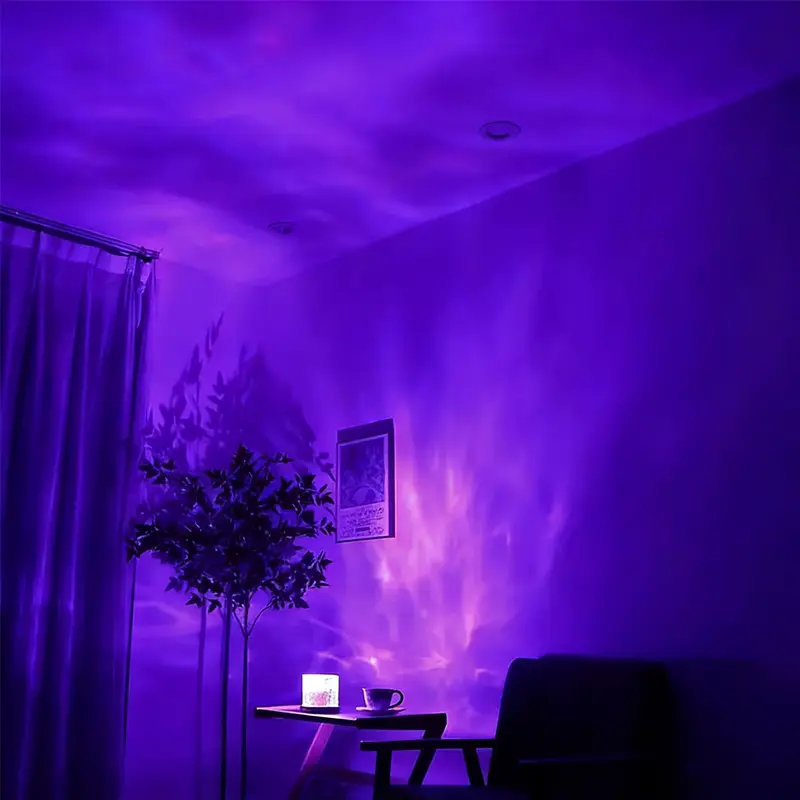 16-Color Changing LED Water Ripple Aurora Boreal Projector Night Light - Crystal Look, Plastic Body, USB-Powered, Romantic Room Accessory, Festive Home Decor, Valentine's Day Gift, Ripple Effect