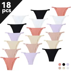 6/12 Pieces Women Panties Low Waist Seamless Fashion High Quality Underwear All Season Basic Comfortable Cotton Crotch Elasticity Pants Simple Solid Color Bikini T-back Summer Style Womenswear Lingerie thong Suitable For Daily Wear thong