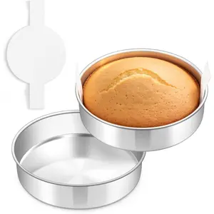8 Inch Cake Pan Set of 2, Stainless Steel Layer Cake Baking Pans Tins with 90 count  Paper, Round Bakeware for Birthday Wedding,  & , Mirror Finish & Dishwasher Safe