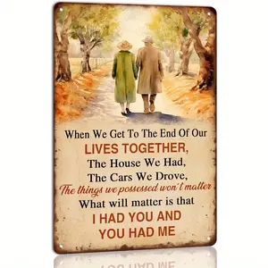 Romantic Anniversary Gift for Couple "End Of Our Lives Together" Tin Sign (Multiple Sizes) - Vintage Elderly Couple Art Wall Decor - Sentimental Love Quote Plaque for Bedroom - Gift for Husband & Wife
