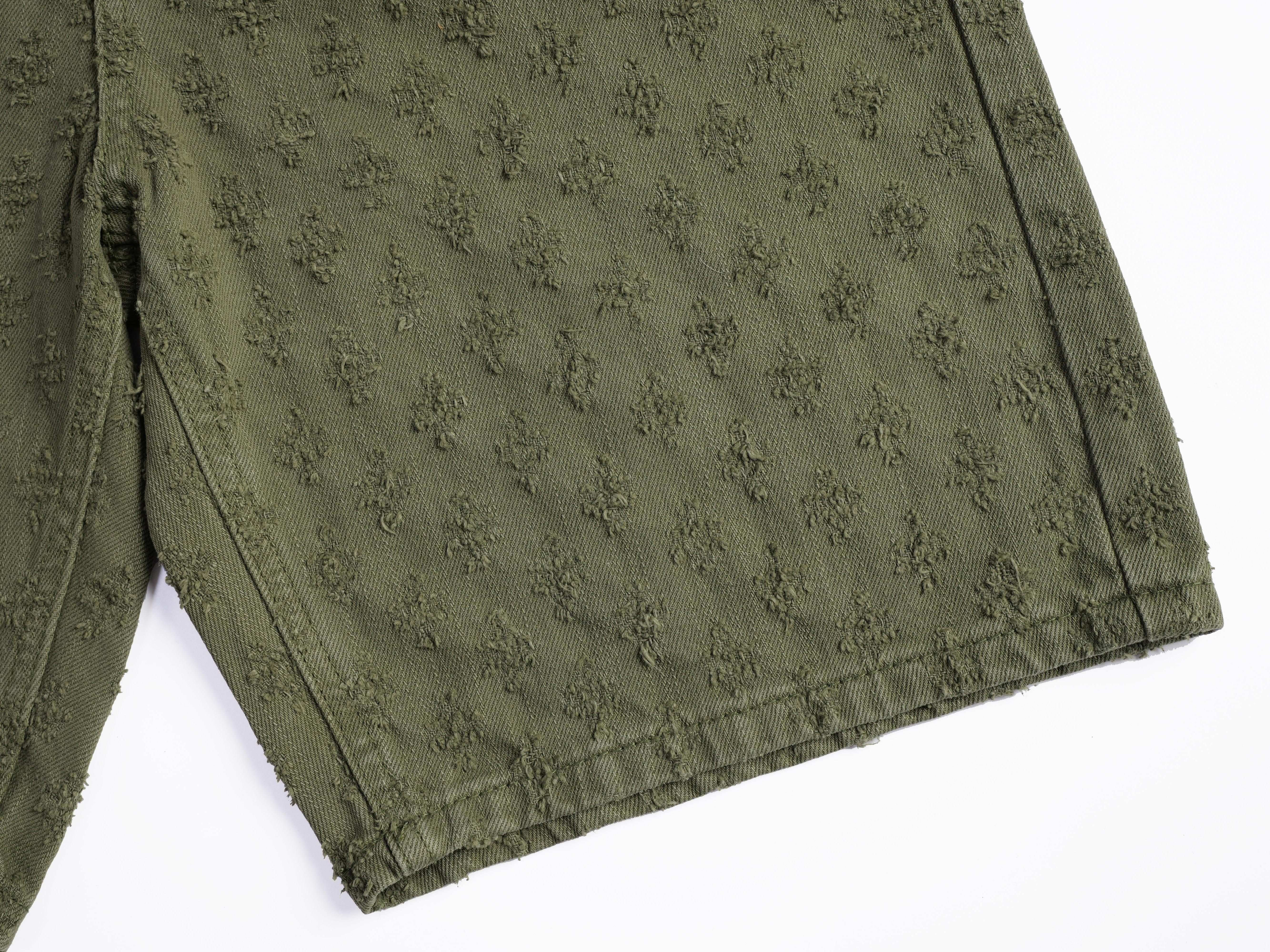 Green Distressed Denim Shorts For Men, Loosen Fit Mid Rise Summer Fashion Bottoms