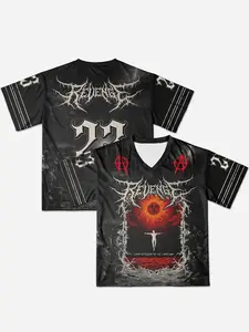 Revenge Aesthetic Oversized Graphic Jersey - Y2K Cyber Grunge Streetwear T-Shirt for Men & Women, Gothic Sun Print Darkwear Top for Music Festivals & Night Out, Boxy Fit Opium Style Tee