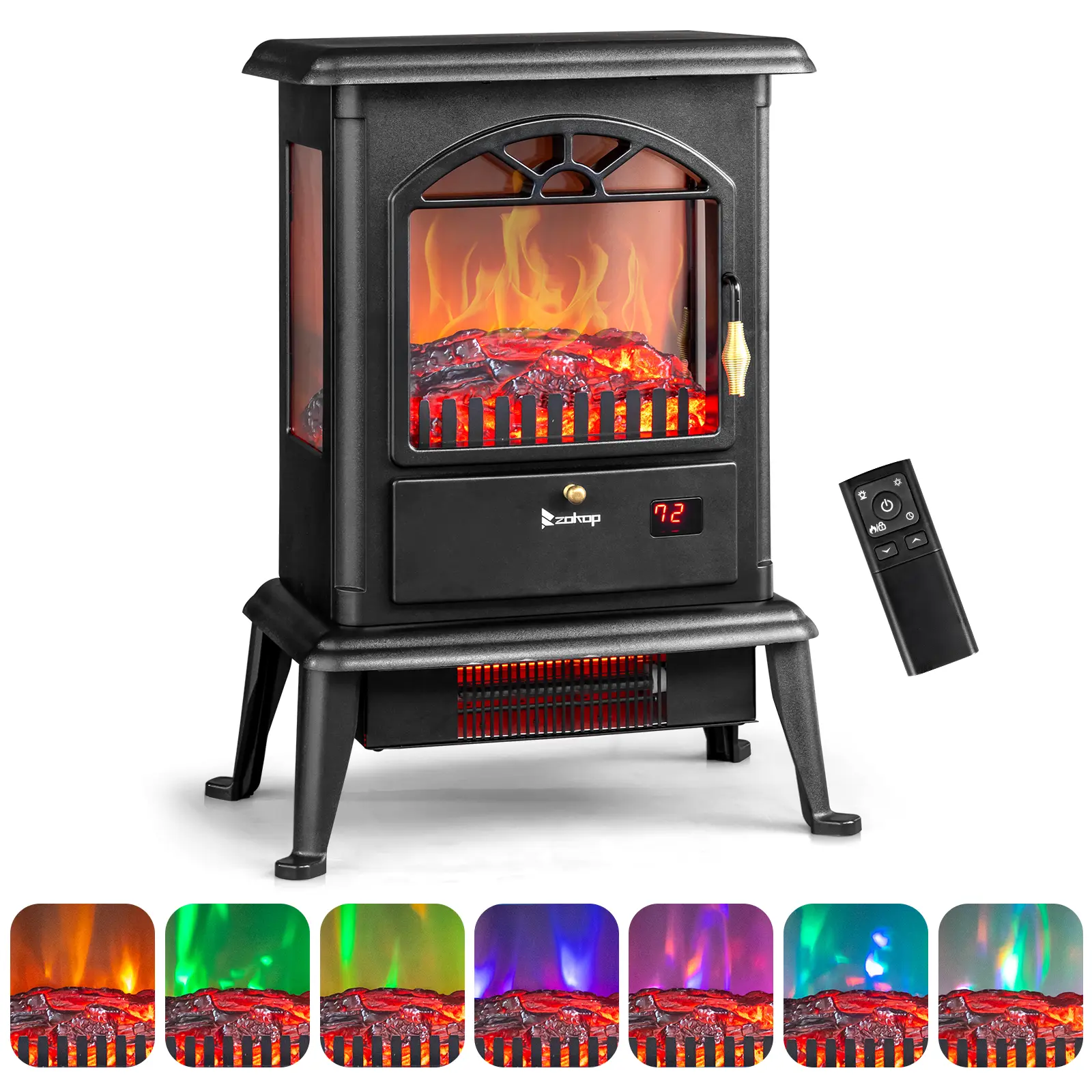 Winado 22" Black Freestanding Infrared Electric Fireplace Heater with Adjustable Heat, 3 Side Views, Remote Control, LED Display, Overheat Protection, 1000W/1500W for Home, Office