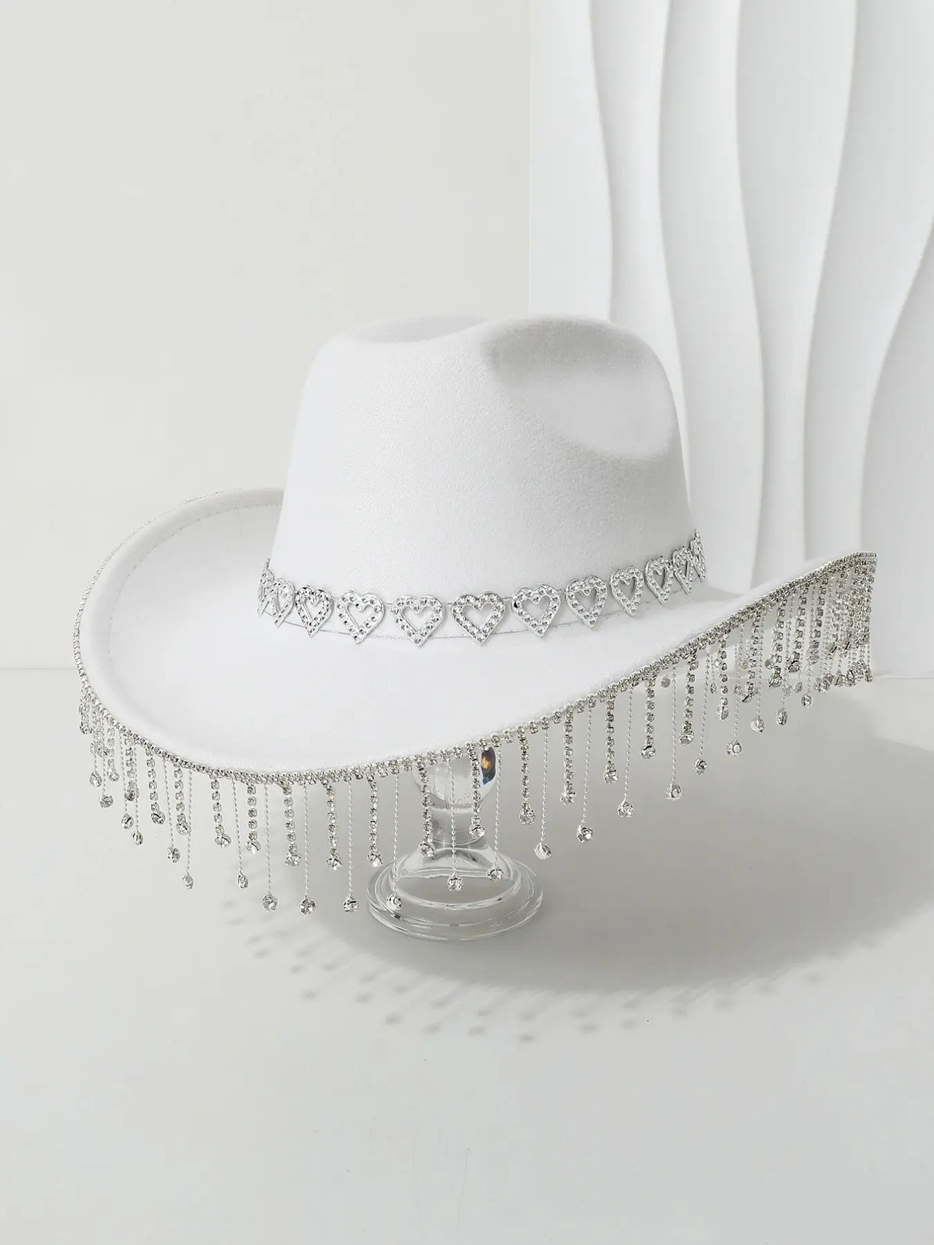 Rhinestone Fringe Cowgirl Hat with Wide Brim, Festival Costume Party 3 Color Cowgirl Hat with Rhinestone Fringe Wide Brim Western  main image 4