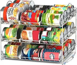 Kitchen Storage Can Rack Organizer, Stackable Can Organizer Holds Upto 36 Cans for Kitchen Cabinet or Pantry (Chrome)