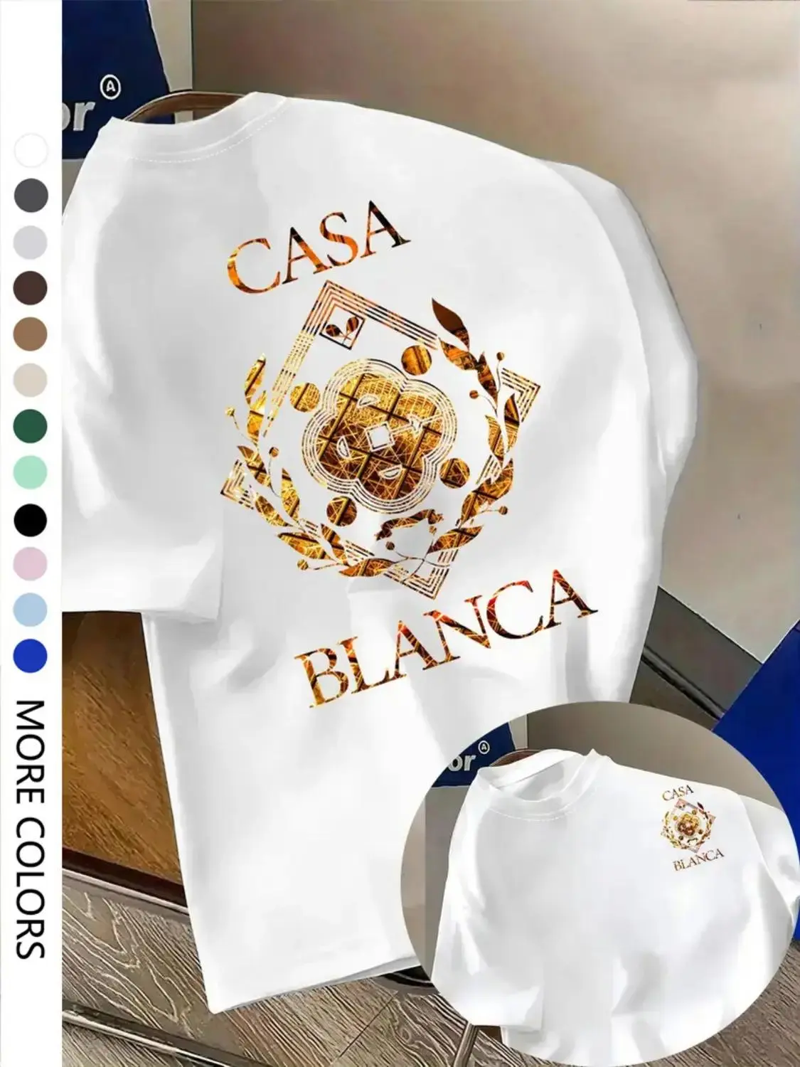 Trendy Men S Casual Sports Short Sleeve Top Featuring Casablanca Print Graphic Design Comfortable Round Neck Tee Ideal For Outdoor Gym Shopping Versatile Menswear