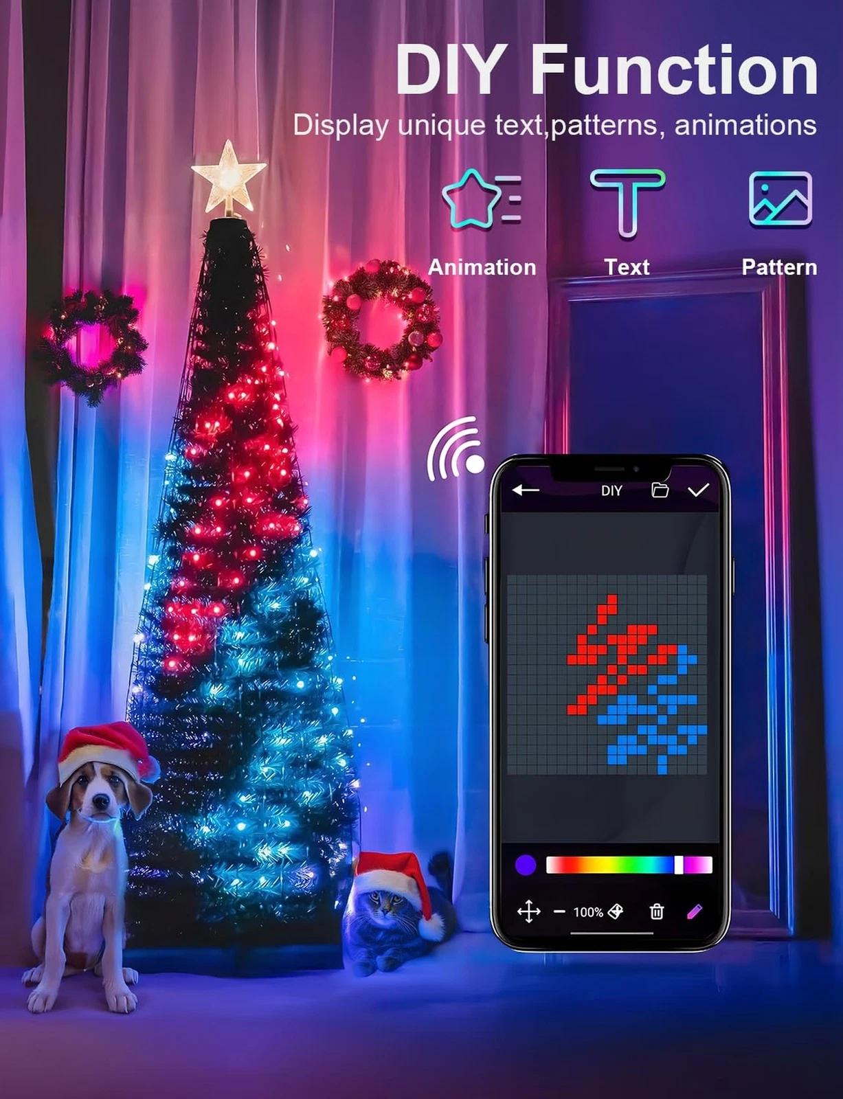 6.9FT Christmas Tree Lights 400LEDs Bluetooth App Control RGB Music Sync Multi-Color Flashing Holiday Decor Christmas Lighting