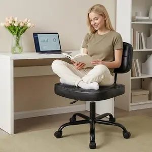 Ergonomic PU Leather Desk Chair, Armless Rolling Chair with Thickened Cushion for Small Spaces