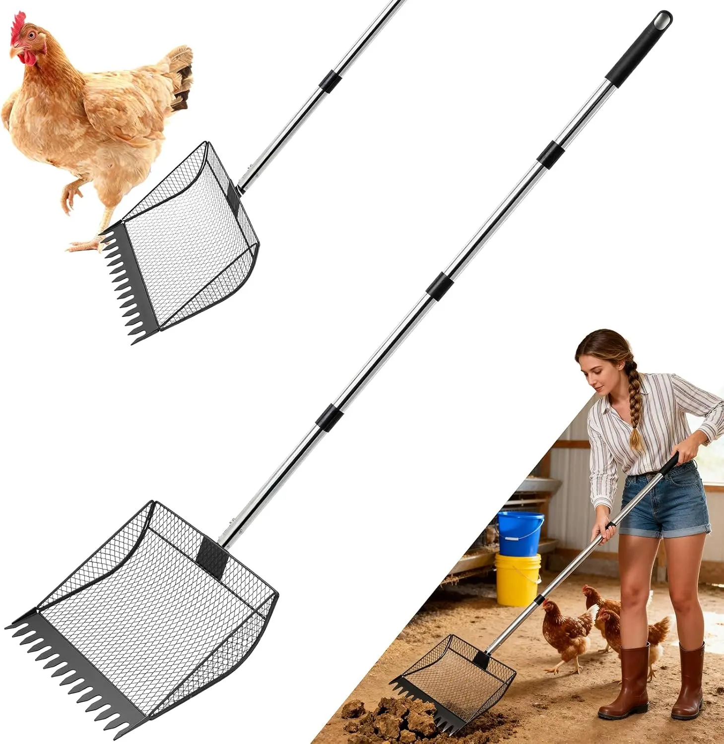 Chicken Rake Tool Chicken Poop Scooper & Rake 2-in-1 with Adjustable Handle - TikTok Shop