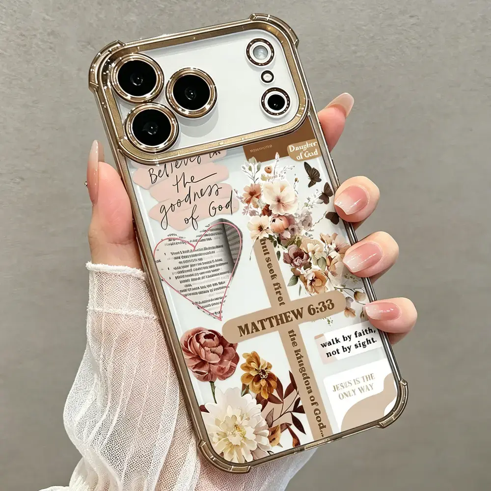 Women's Faith & Grace Cross Pattern Soft TPU Phone Case - Shockproof, Drop-Resistant Rustic Casing for iPhone 17,16,15,14,13,12,11 Pro Max Air - Mobile Phone Protection Accessory  protective four-corner anti-fall protection cellphone cover