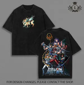 Saint Seiya Vintage Washed T-Shirt  Pegasus Seiya Bronze Saints Graphic Apparel Oversized Heavy Cotton Anime Streetwear Retro 80s Movie Game Icon Design Athena Bronze Five Back Print Gift for Knights of the Zodiac Fans