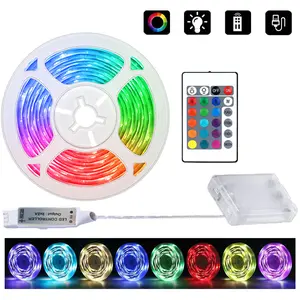 RGB color-changing flexible LED light strip with 24-key infrared remote control, battery box powered (batteries not included). Suitable for home, camping, and DIY projects. LED Ambient Lighting Led Lights Strips