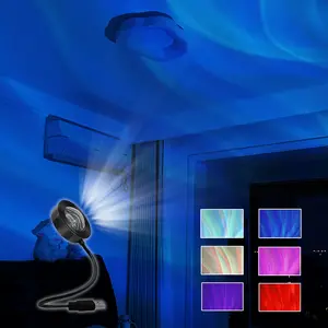 Northern Lights Projection Night Light with Water Ripple Effect - Color Changing LED USB Powered, 360 ° Rotating Rod, Portable Bedroo
