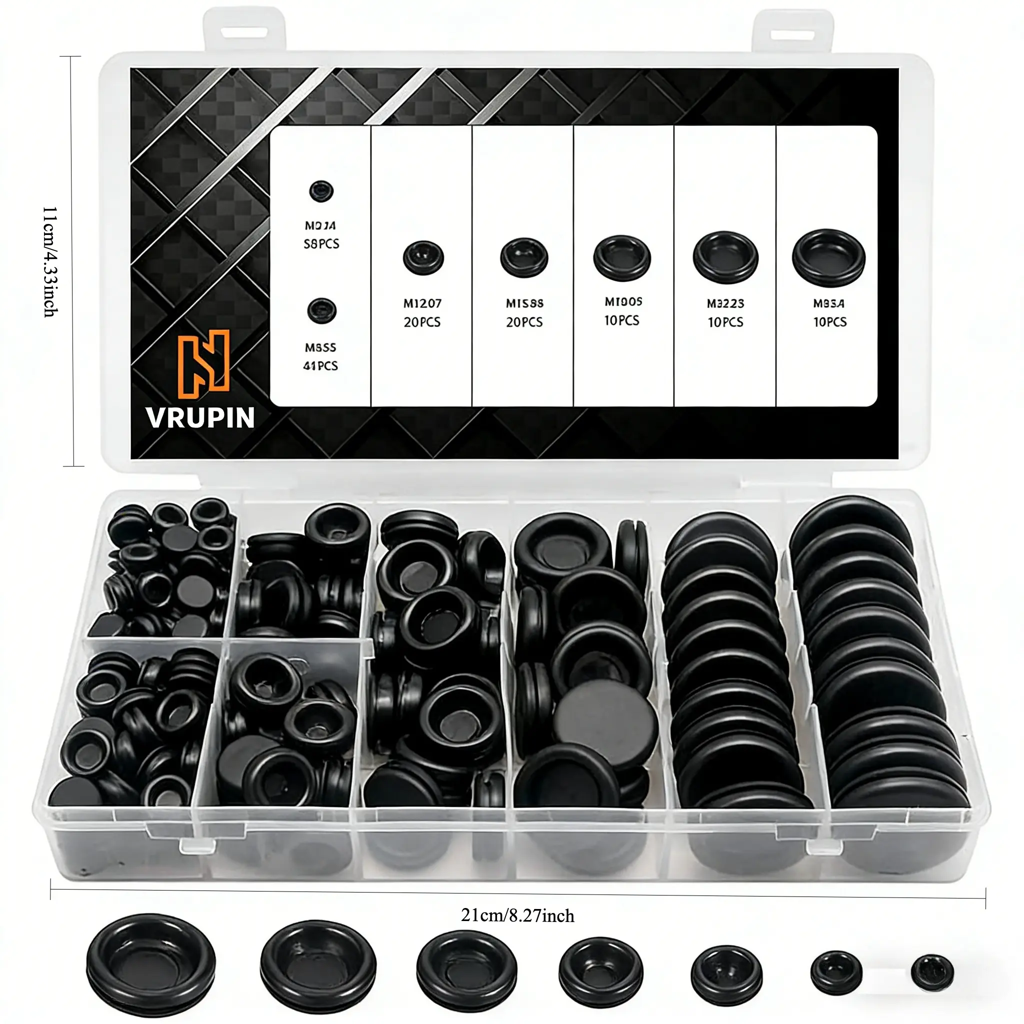 Vrupin 188 Pieces Heavy Duty Rubber Grommet Kit – Rubber Plugs for Round Holes, Wiring, Electrical, Plumbing, and More