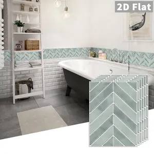 10PCS/Box GST Mint Green Herringbone PE Crystal Foam Tile Stickers, Decorative Wall Sticker Waterproof Oil-Proof Anti-Collision for Kitchen & Bathroom
