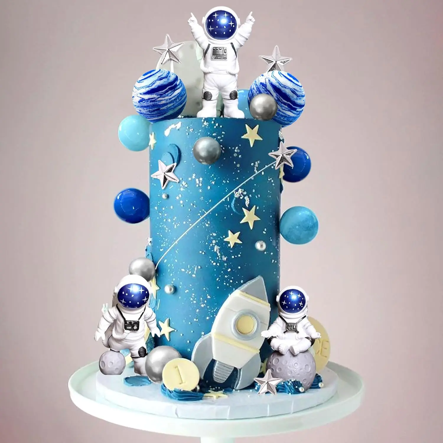 Space Cake Toppers Outer Space Astronaut Rocket Stars Cake Decorations for Birthday Party Supplies Baby Shower Cake Decorating Ornaments