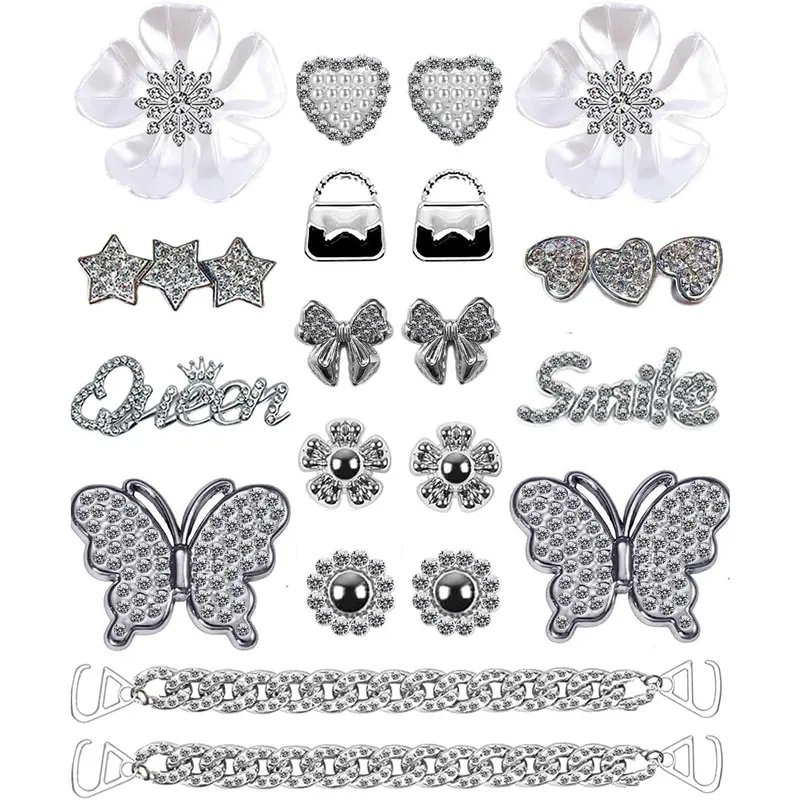 Bling Shoe Charms Designer Bling Chain Shoes Accessories for Women Girls Jewelry Cute Shoe Decoration Charms Butterfly Flower for Birthday Gifts Party Favors