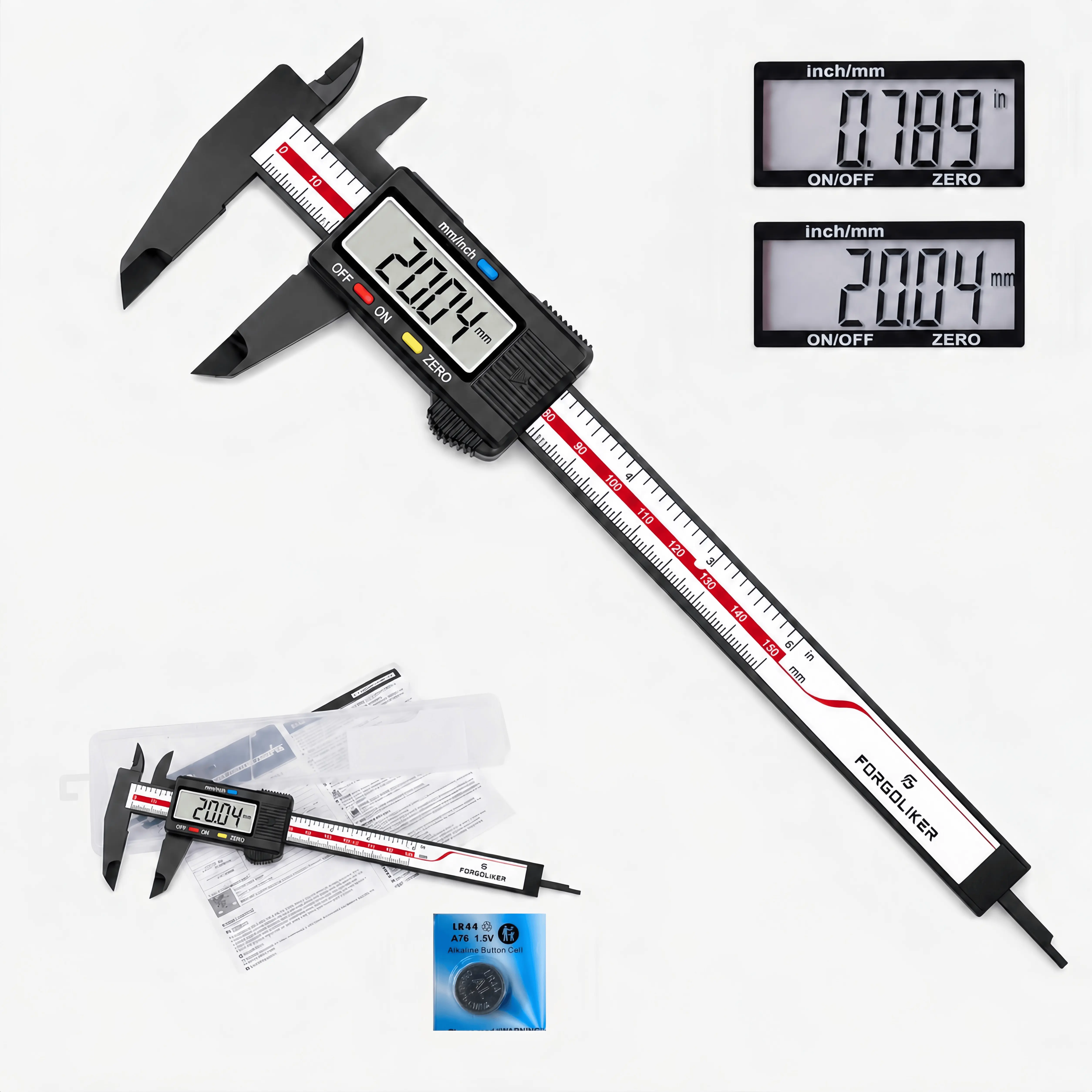 Carbon Fibre Electronic Digital Calipers - Hand Measuring Tool with Digital Display, Inner/Outer Diameter Measurement, Automatic Shut-Off, in/mm Unit Conversion, Batteries, Easy to Use Design, Storage Box, Ideal for DIY Enthusiasts, DIY Home Projects