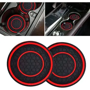 Cup Coasters-2 Pack 2.75 Inch Diameter Universal Auto Anti Slip Cup Holder Insert Coaster, Suitable for Most Car Interior Accessories(Red)