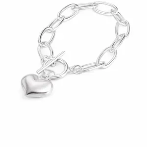 Sterling Silver Heart Toggle Bracelet – Dainty Minimalist Jewelry Gift for Her
