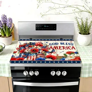 28"x 20" Stove Top Cover for Electric Stove, God Bless America Patriotic Floral Design Resistant Glass Top Stove Cover Protector, Flat Glass Cooktop Covers for Kitchen