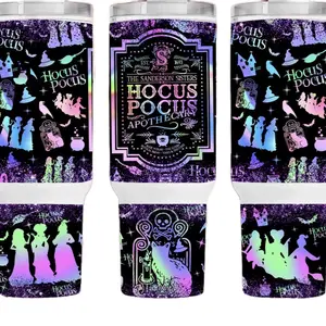 Hocus Pocus Tumbler 40oz Stainless Steel Handmade Lid Straw Bottle Drinkware Water Bottles Cup Mug Portable Bottled Washable Reusable Insulated Cute