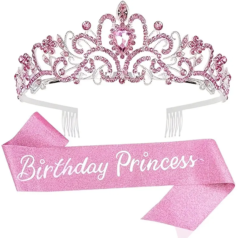 Pink Crystal Birthday Tiara Crowns for Women Girls Elegant Princess Crown with Combs Birthday Girl Headband  Happy Birth Party Decorations Birth Gift Cake Topper Hair Accessories