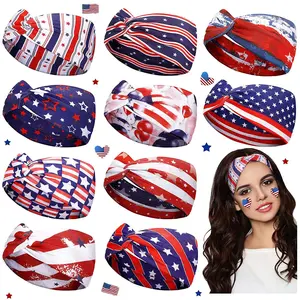 American Flag Independence Day Stars Retro Knotted Sweat-Absorbing Yoga Running Sports Decorative Party Headband(5pcs)