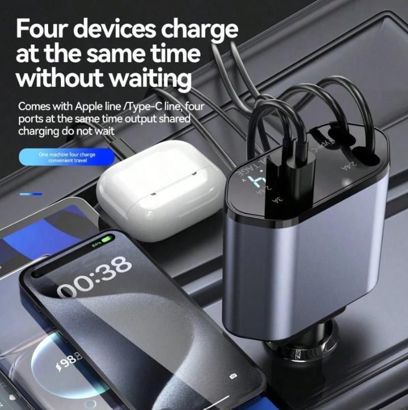 120W Retractable 4-In-1 Fast Charging Charging Cable 4-Port Charger
