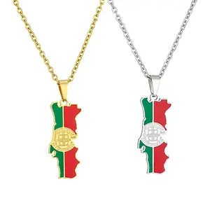 Portugal map flag pendant necklace Creative map necklace stainless steel pendant necklace unisex couple jewelry souvenir