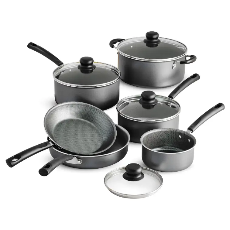 Tramontina Primaware Non-Stick Cookware Set, 10 Piece Kitchen Pots and Pans Set with Durable Nonstick Coating, Heavy Gauge Aluminum Construction, Tempered Glass Lids and Comfortable Handles for Everyday Cooking