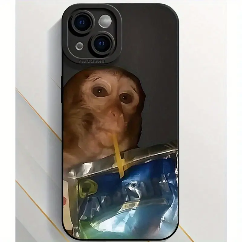Monkey Sipping Caprisun Mobile Phone Case for iPhone 16 15 14 13 12 11 Pro Max 5 Models Anti-Drop Shockproof Screen Protector Stylish & Reliable