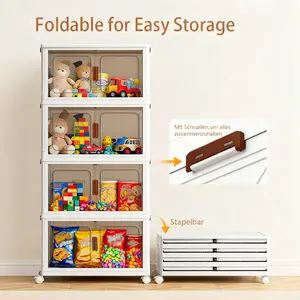 2/3/4/5 Layers    Foldable storage box, large double opening storage box, large storage box with lid and wheels, can store clothes, snacks, toys and books, home office outdoor foldable container