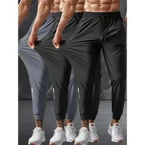3-Pack Men's Elastic Drawstring Sweatpants - Casual Joggers with Zipper Pockets, Suitable for Gym, Basketball, Camping, Fishing, Beach Running