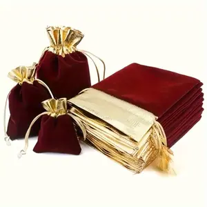 25pcs Velvet Golden Plated Drawstring Jewelry Sachet Flannel Bag, Accessory Storage Bags, Gift Bags, Jewelry Pouches, and Drawstring Pouches, Small Business Supplies, Wedding Gift Bag, Wedding Decor
