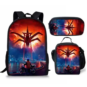 School Backpack 3pcs Movie Theme 16 Inch Large Capacity for Boys Girls with Lunch Box Pencil Case Wet Wipe Clean Casual Daypack for Kids Teens Elementary Middle School Backpack Set