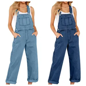 Oversized Denim Pocket Buckle Up Wide Leg Overall Jumpsuit Oversized Denim Pocket Buckle Up Wide Leg Overall Jumpsuit