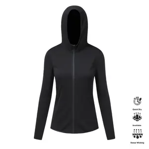 Women's brushed jacket, zip hooded design soft and warm and comfortable, zip pocket, daily casual wear, outdoor activities, sports running, hiking and cycling, tennis, spring and autumn casual jacket