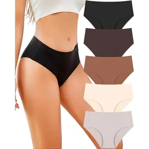 Seamless Underwear for Women Plus Size Mid Rise Lingerie Brief Sexy No Show Panties Womens Cheeky 5 Pack XS-3XL