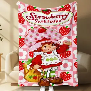 Super Soft Flannel Fleece Throw Blanket, Cute Retro Cartoon Strawberry Design, Cozy Plush Blanket for Sofa Couch Bed, Perfect Gift Idea Cartoon Blanket Halloween and Christmas Gifts Flannel material  Flannel material Halloween and Christmas gifts