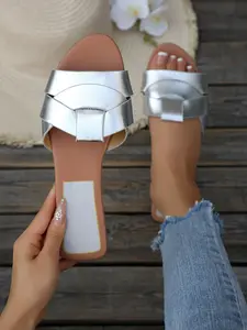 Women's New Colorful Simple Elegant Comfortable Anti-Slip Fashion Flat Roman Slippers, PU Leather Low Heel Sandals